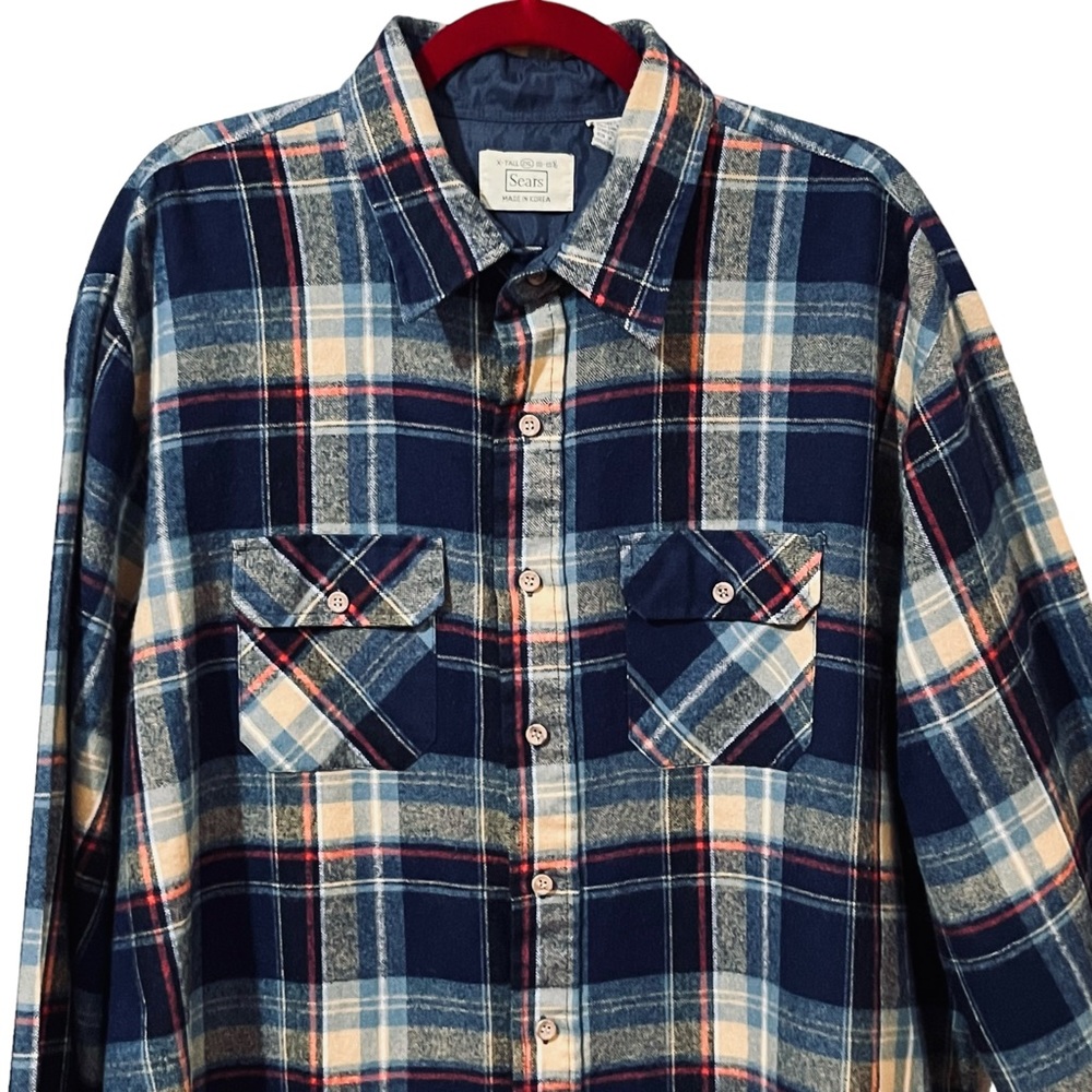 Vintage Sears Button Down Shirt Men’s 2XL Tall Plaid Flannel Western Streetwear - Picture 2 of 10